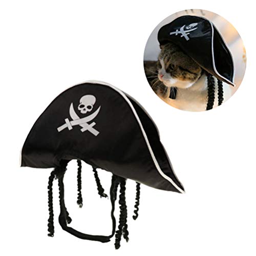 FENICAL Sombrero de Calavera Pirata Capitán de Mascotas Cosplay Gorra Blanca de Calavera de Halloween con Peluca para Gato y Cachorro