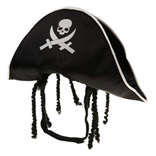 FENICAL Sombrero de Calavera Pirata Capitán de Mascotas Cosplay Gorra Blanca de Calavera de Halloween con Peluca para Gato y Cachorro