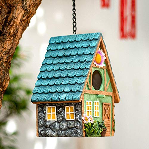 Fenteer Resina Pintada a Mano Colgante Colorido pajarera jardín Campo cabañas pájaro casa Exterior Patio Decorativo Nido para pájaros pequeños