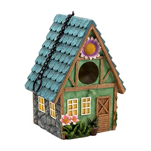 Fenteer Resina Pintada a Mano Colgante Colorido pajarera jardín Campo cabañas pájaro casa Exterior Patio Decorativo Nido para pájaros pequeños