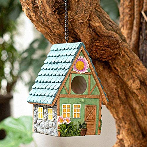 Fenteer Resina Pintada a Mano Colgante Colorido pajarera jardín Campo cabañas pájaro casa Exterior Patio Decorativo Nido para pájaros pequeños