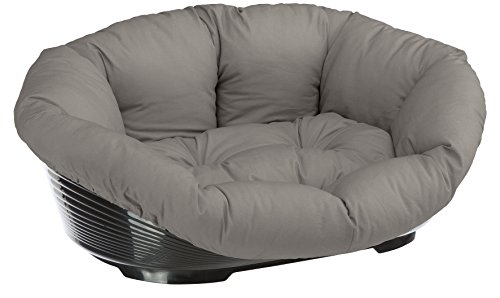 Feplast 70228099 Cama de Plástico para Perros y Gatos con Revestimiento Acolchado Sofa' 8, Cesta para Animales, Cómodo Apoyo para El Mentón, Cojín de Algodón Incluido, 85 x 62 x 28.5 Cm Gris