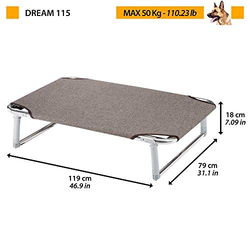 Feplast Cama elevada Plegable para Perros Dream 115, Sólida Estructura de Aluminio con elásticos Reforzados, Tela de Tejido, 119 x 79 x h 7 cm Tórtola, Negro