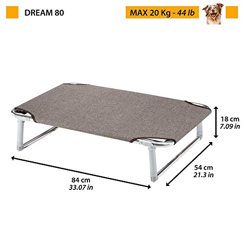 Feplast Cama elevada Plegable para Perros Dream 80, Cama elevada con una sólida Estructura de Aluminio con elásticos Reforzados, Tela de Tejido, 84 x 54 x h 7 cm Tórtola, Negro (70508989)