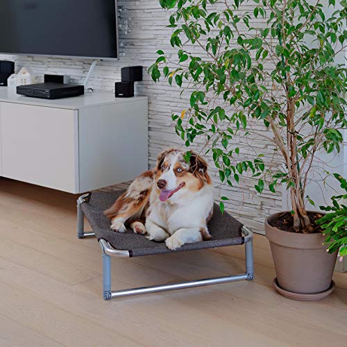 Feplast Cama elevada Plegable para Perros Dream 80, Cama elevada con una sólida Estructura de Aluminio con elásticos Reforzados, Tela de Tejido, 84 x 54 x h 7 cm Tórtola, Negro (70508989)