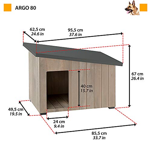 Ferplast 87027300 Exteriores, Caseta para Perros Argo 80 de Madera FSC con Pintura no Tóxica, Resistente a los Rayos U.V, Plástico