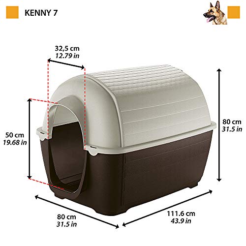 Ferplast Caseta de Exterior para Perros Kenny 07, Resina termoplástica Resistente a los Golpes y a los Rayos UV, Sistema de Drenaje de líquidos, Rejilla de ventilación, 80 x 111,6 x h 80 cm