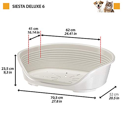 Ferplast Kennel for Dogs and Cats Cama De Plástico para Perros Y Gatos Siesta Deluxe 6 Blanco, 70.5 X 52 X H 23.5 cm