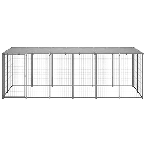 Festnjght Perrera de Exterior con Toldo Jaula para Perros Mascotas de Acero con Cerradura Jaula Grande de Exterior para Jardín Patio 330x110x110 cm Plateado