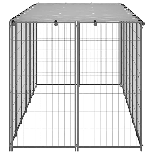 Festnjght Perrera de Exterior con Toldo Jaula para Perros Mascotas de Acero con Cerradura Jaula Grande de Exterior para Jardín Patio 330x110x110 cm Plateado