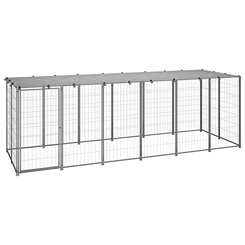 Festnjght Perrera de Exterior con Toldo Jaula para Perros Mascotas de Acero con Cerradura Jaula Grande de Exterior para Jardín Patio 330x110x110 cm Plateado