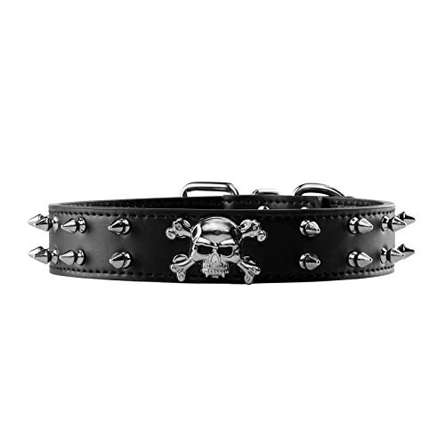 Filhome Collar punk para perro de piel sintética, diseño de calavera, color negro, talla M