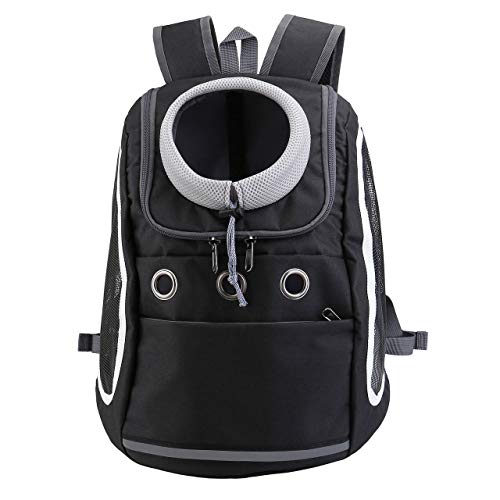 Filhome Mochila con tirantes para perros pequeños y gatos (12 lbs máx.) con apertura frontal y ventana de malla (negro)