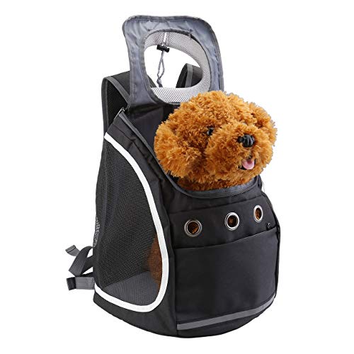 Filhome Mochila con tirantes para perros pequeños y gatos (12 lbs máx.) con apertura frontal y ventana de malla (negro)