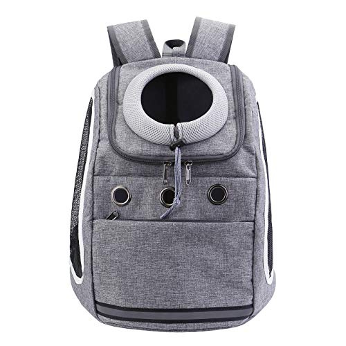 Filhome Mochila para perros y gatos para gatos y perros cachorros, transpirable, con ventana de malla y apertura frontal hasta 6 kg (gris)