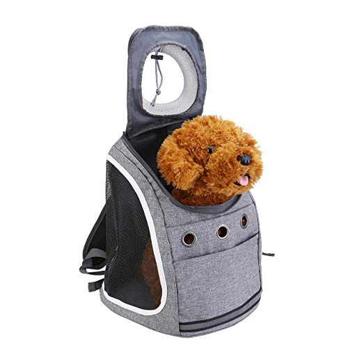 Filhome Mochila para perros y gatos para gatos y perros cachorros, transpirable, con ventana de malla y apertura frontal hasta 6 kg (gris)