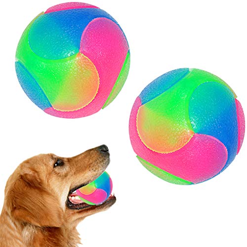 FineInno 2 Pcs Grande LED Juguete de Pelota de Masticar,Bola de Mascota Perros, Bola de Salto para Perros y Gatos, luz LED Intermitente Chew Ball Toy para Golden Retriever, Labrador, Perros Grandes