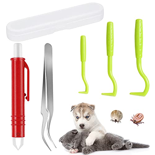 FINEVERNEK 5PCS Pinzas para Garrapatas para Perro, Pinzas para Garrapatas, Gancho para garrapatas, Quita Garrapatas, Quita Garrapatas Perro, para Mascotas Perros Gatos Caballos