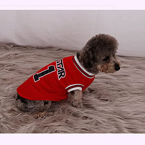 Foern Camiseta de Baloncesto para Perros, Camiseta Deportiva con Material Elástico Suave y Cálido al Aire Libre, Chaleco para Mascotas para Perros Pequeños,Red, L:41cm/16.1in