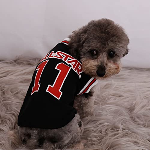 Foern Camiseta de Baloncesto para Perros, Camiseta Deportiva con Material Elástico Suave y Cálido al Aire Libre, Chaleco para Mascotas para Perros Pequeños,Red, L:41cm/16.1in