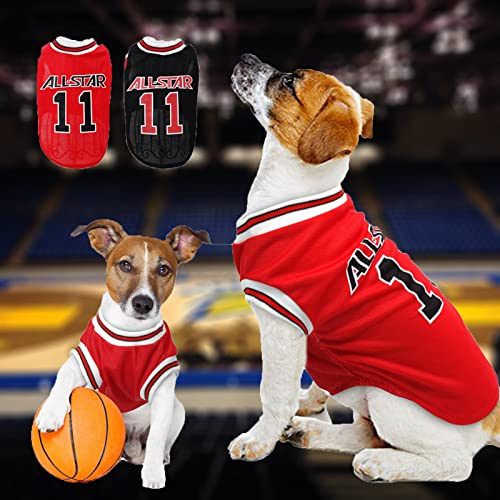 Foern Camiseta de Baloncesto para Perros, Camiseta Deportiva con Material Elástico Suave y Cálido al Aire Libre, Chaleco para Mascotas para Perros Pequeños,Red, L:41cm/16.1in