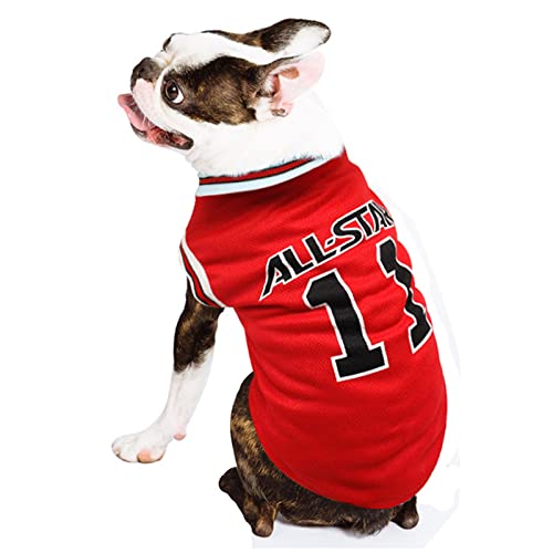 Foern Camiseta de Baloncesto para Perros, Camiseta Deportiva con Material Elástico Suave y Cálido al Aire Libre, Chaleco para Mascotas para Perros Pequeños,Red, L:41cm/16.1in