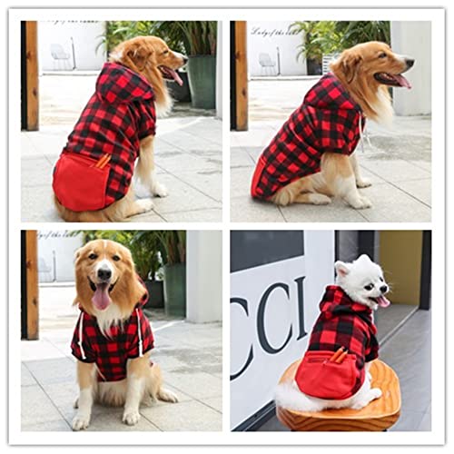 Foern Suéter Suave para Perros, Ropa Cálida para Mascotas con Abrigo de Invierno con Bolsillo, Sudaderas con Capucha de Cuadros Rojos para Perros Pequeños, Medianos y Grandes,Gray, 3XL:70cm/27.6in