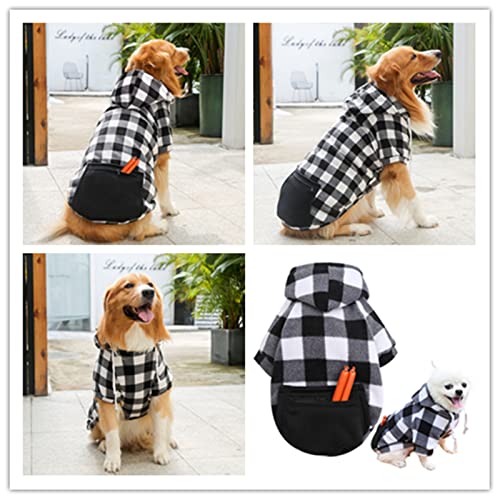 Foern Suéter Suave para Perros, Ropa Cálida para Mascotas con Abrigo de Invierno con Bolsillo, Sudaderas con Capucha de Cuadros Rojos para Perros Pequeños, Medianos y Grandes,Gray, 3XL:70cm/27.6in