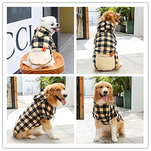 Foern Suéter Suave para Perros, Ropa Cálida para Mascotas con Abrigo de Invierno con Bolsillo, Sudaderas con Capucha de Cuadros Rojos para Perros Pequeños, Medianos y Grandes,Gray, 3XL:70cm/27.6in