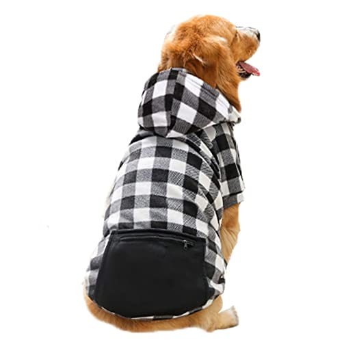 Foern Suéter Suave para Perros, Ropa Cálida para Mascotas con Abrigo de Invierno con Bolsillo, Sudaderas con Capucha de Cuadros Rojos para Perros Pequeños, Medianos y Grandes,Gray, 3XL:70cm/27.6in