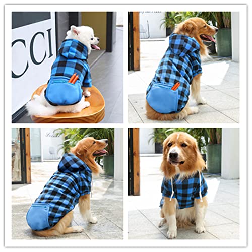 Foern Suéter Suave para Perros, Ropa Cálida para Mascotas con Abrigo de Invierno con Bolsillo, Sudaderas con Capucha de Cuadros Rojos para Perros Pequeños, Medianos y Grandes,Gray, 3XL:70cm/27.6in