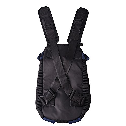 FONLAM Bolso Frontal Perro Gato Mochila Transportin Portátil Cachorro Mascota con Hombreras Tirantes Ajustables Entrepiernas de Malla (L(3.5-6.5KG), Vaquero)