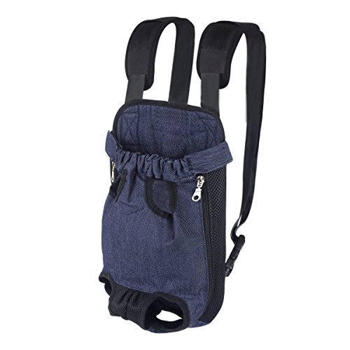 FONLAM Bolso Frontal Perro Gato Mochila Transportin Portátil Cachorro Mascota con Hombreras Tirantes Ajustables Entrepiernas de Malla (L(3.5-6.5KG), Vaquero)