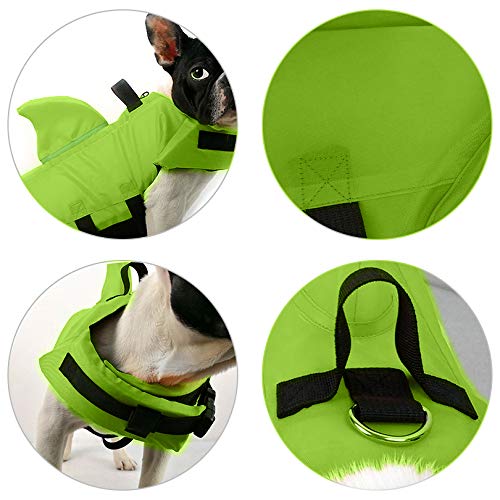 FONLAM Chaleco Salvavidas para Perros Mascotas Chaqueta Chaleco de Seguridad Perro Perrito con Aleta de Tiburón Ropa de Baño (Verde, Medium)