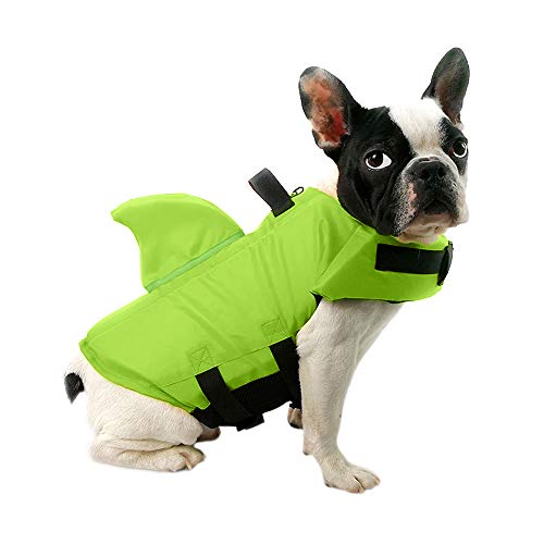 FONLAM Chaleco Salvavidas para Perros Mascotas Chaqueta Chaleco de Seguridad Perro Perrito con Aleta de Tiburón Ropa de Baño (Verde, Medium)