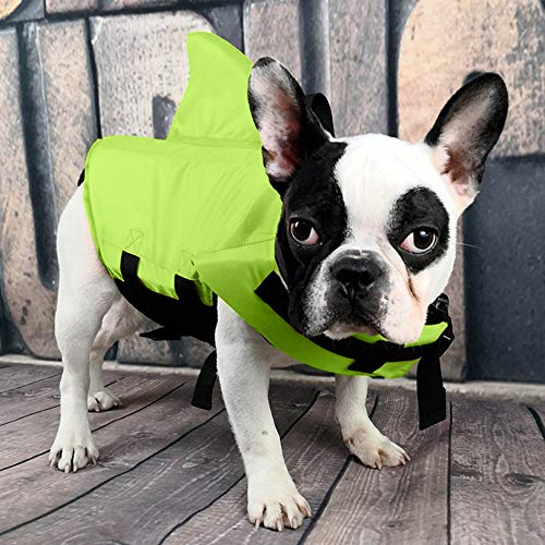 FONLAM Chaleco Salvavidas para Perros Mascotas Chaqueta Chaleco de Seguridad Perro Perrito con Aleta de Tiburón Ropa de Baño (Verde, Medium)