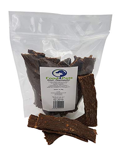 Food4Pets Tiras de carne para perros de carne de ciervo, 250 g, tiras para masticar para perros