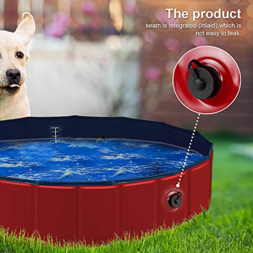 Forever Speed Piscina perros Gatos para perros grandes Portátil Bañera Baño de Mascota Plegable Piscina de Baño Doggy Pool 160 x 30 cm Rojo