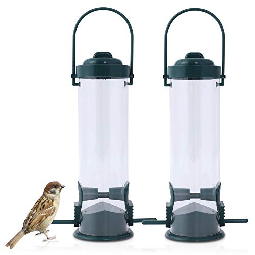 FORMIZON Comedero for Semillas Colgante, Comedero para Pájaros, Comedero Transparente Pajaro con 2 Postes de Alimentación, Pájaros Colgante Comedero para Jardín Al Aire Libre Patio Patio