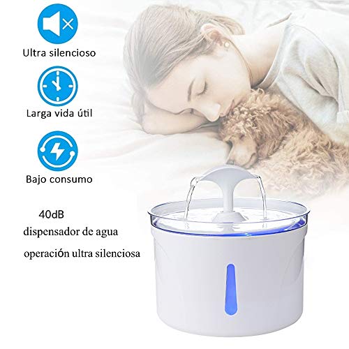 Foutains - Dispensador de Agua eléctrico para Gatos y Perros, Queta 2,5 l con Filtro higiénico de 3 Piezas, Temperatura Constante, Cuenco de Agua para Gatos con Ventana de Nivel de Agua y Noche