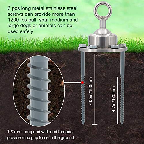 Fovern1 - Anclaje giratorio de 360 ° para perro, resistente a la corrosión, ancla para perro con capacidad para 16 libras de fuerza de tracción para patio, camping al aire libre (plateado)