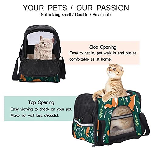 Foxes Animal Green Soft Sided Cat Dog Carrier con doble cremallera de seguridad para traje de mascota para senderismo, viajes, uso al aire libre