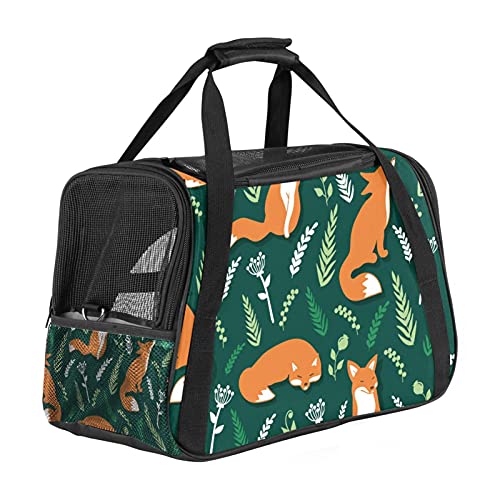 Foxes Animal Green Soft Sided Cat Dog Carrier con doble cremallera de seguridad para traje de mascota para senderismo, viajes, uso al aire libre