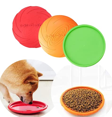 Frisbees de 3 piezas para perros, platillo volador para mascotas, disco volador de goma, 7 pulgadas / 18 cm, perfecto para lanzar perros, entrenar, jugar y atrapar