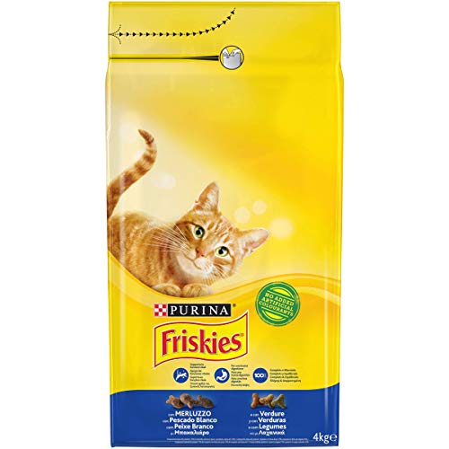 Friskies Purina Alimento Seco para Gato Adulto con Bacalao y Verduras Añadidas 4 kg