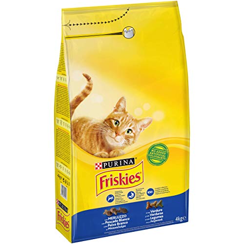 Friskies Purina Alimento Seco para Gato Adulto con Bacalao y Verduras Añadidas 4 kg