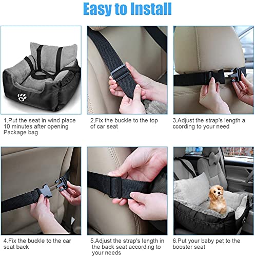 FRISTONE Asiento de Coche para Perros pequeños, Asiento de Coche Elevado para Perro Salchicha, Bulldog, con Correa de Seguridad con Clip y Bolsa de Almacenamiento，Negro