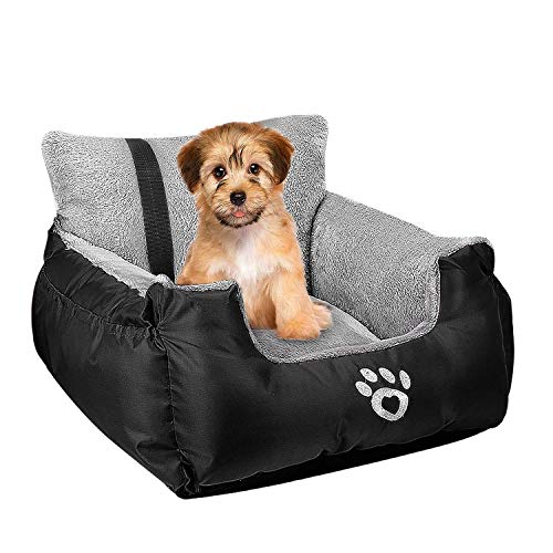 FRISTONE Asiento de Coche para Perros pequeños, Asiento de Coche Elevado para Perro Salchicha, Bulldog, con Correa de Seguridad con Clip y Bolsa de Almacenamiento，Negro