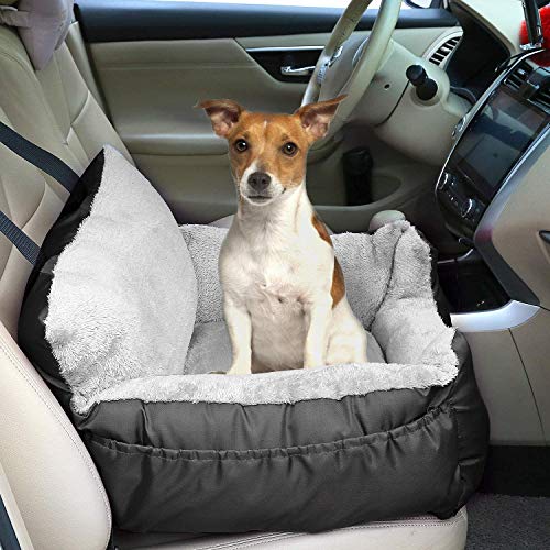 FRISTONE Asiento de Coche para Perros pequeños, Asiento de Coche Elevado para Perro Salchicha, Bulldog, con Correa de Seguridad con Clip y Bolsa de Almacenamiento，Negro