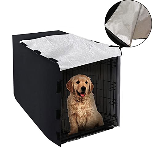 Frunimall Cubierta cajón perro de mascota, cubierta negra a prueba de viento para mascotas duradera 210D Oxford tela jaula cubierta proporcionada para cajón alambre protección interior exterior (L)